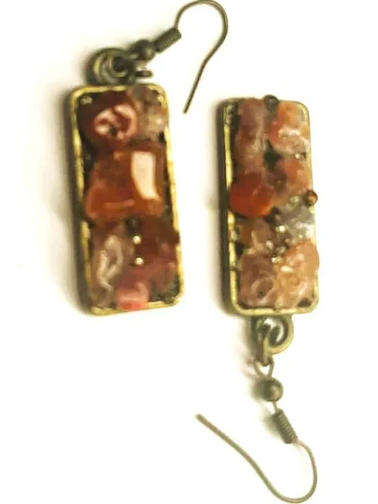 Red Jasper Earrings Handmade Gemstone Dangle Bronze Boho Gift - Picture 3 of 8